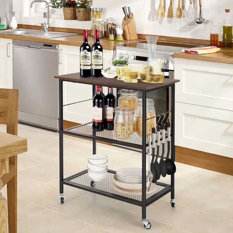 3 Tier Kitchen Rolling Microwave Cart Bar Service Cart with Wheels