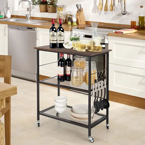 3 Tier Kitchen Rolling Microwave Cart Bar Service Cart with Wheels