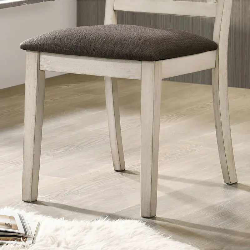 Farmhouse Antique White Wood Dining Chair Grey Diamond Pattern Fabric Seat