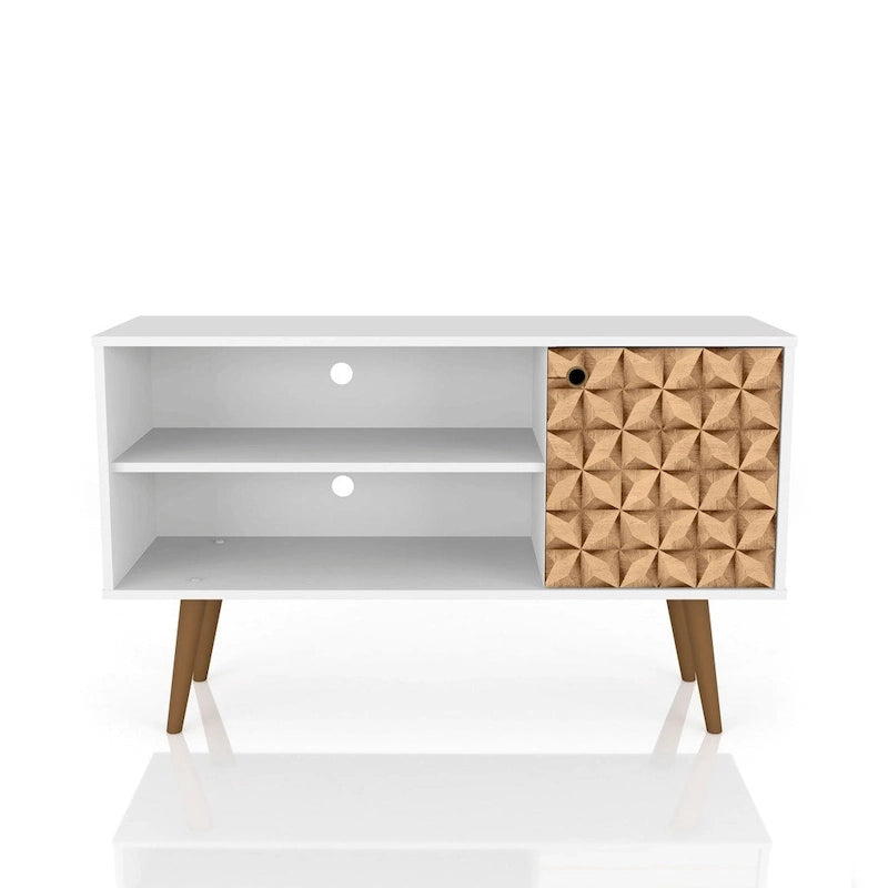 Retro Splayed Leg 2-Shelf TV Stand Media Console Cabinet