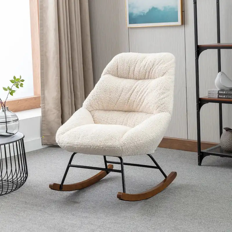 Tufted Boucle Upholstered High-Back Padded Indoor Rocking Chair