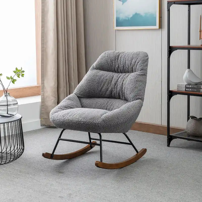 Tufted Boucle Upholstered High-Back Padded Indoor Rocking Chair