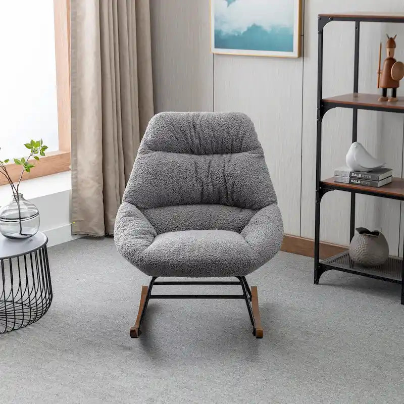 Tufted Boucle Upholstered High-Back Padded Indoor Rocking Chair