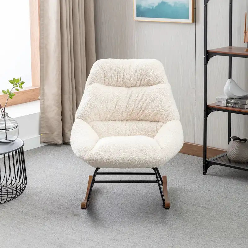 Tufted Boucle Upholstered High-Back Padded Indoor Rocking Chair