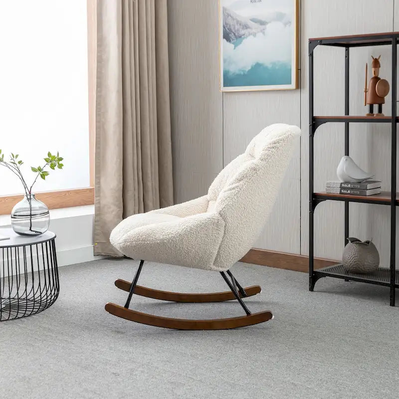 Tufted Boucle Upholstered High-Back Padded Indoor Rocking Chair