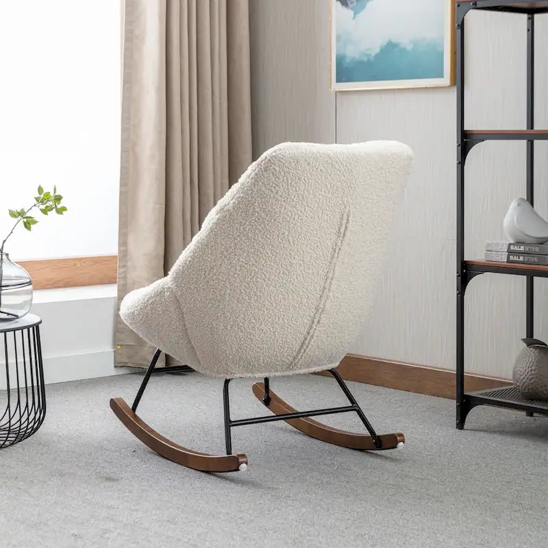Tufted Boucle Upholstered High-Back Padded Indoor Rocking Chair