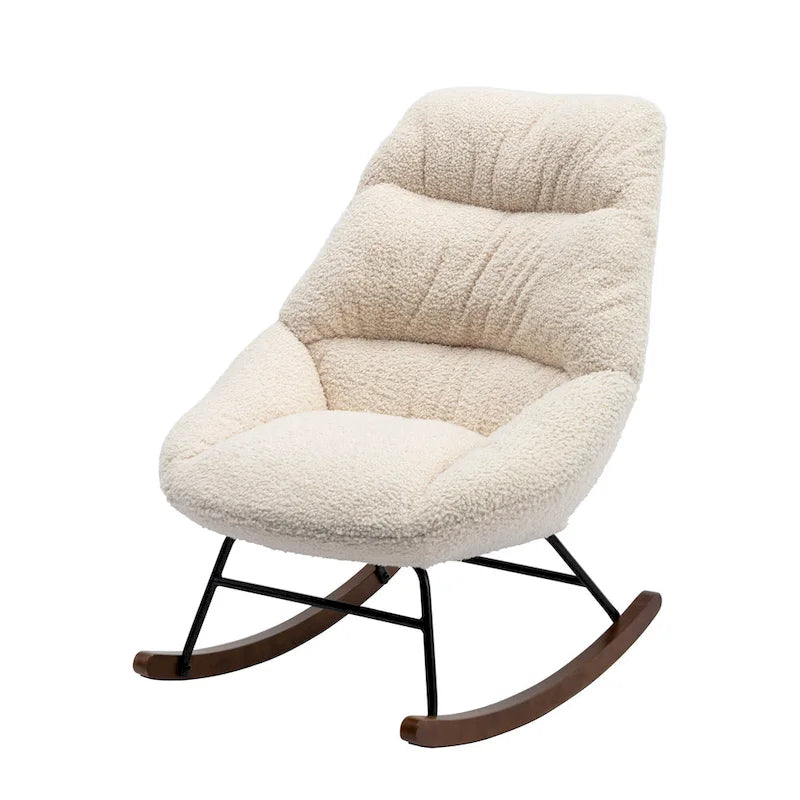 Tufted Boucle Upholstered High-Back Padded Indoor Rocking Chair