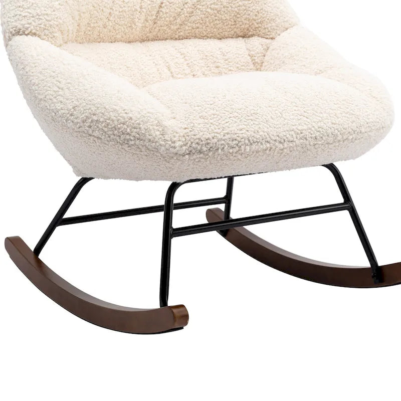 Tufted Boucle Upholstered High-Back Padded Indoor Rocking Chair