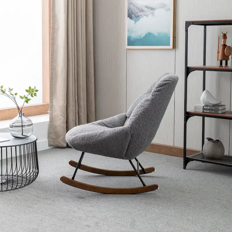 Tufted Boucle Upholstered High-Back Padded Indoor Rocking Chair