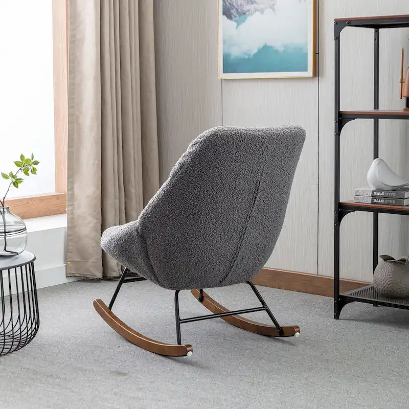 Tufted Boucle Upholstered High-Back Padded Indoor Rocking Chair