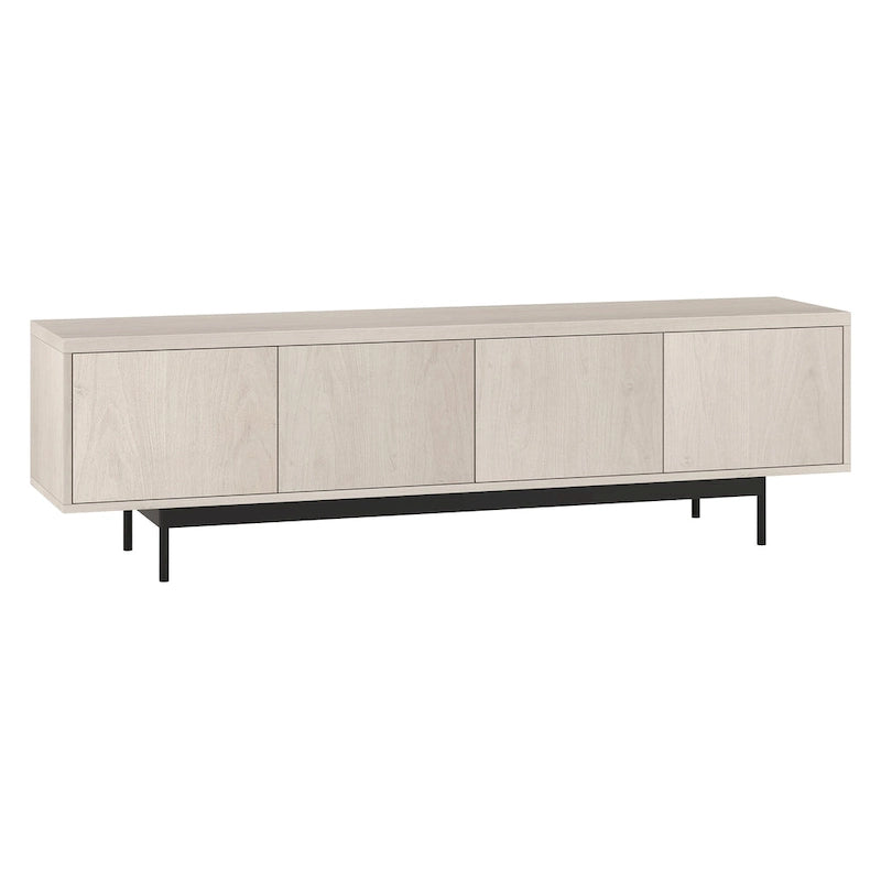 69.5-Inch Low-Profile TV Stand 4-Door Cabinet Steel MDF Wood Grain Finish