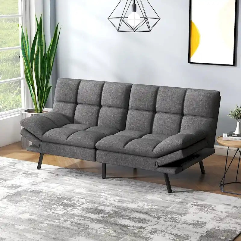 Convertible Memory Foam Futon Sofa Bed Adjustable Armrest Backrest 600 lb Capacity