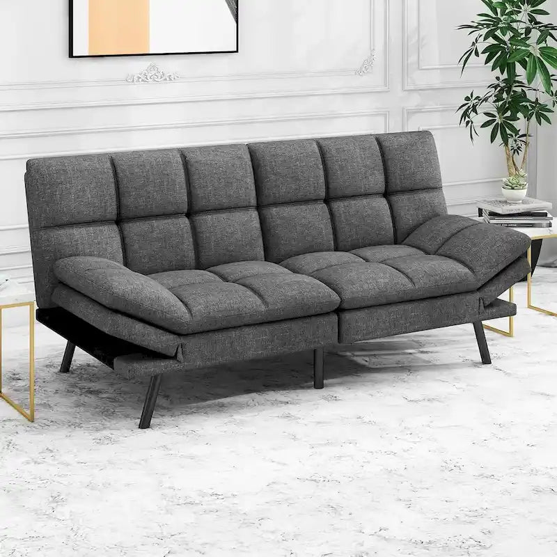 Convertible Memory Foam Futon Sofa Bed Adjustable Armrest Backrest 600 lb Capacity