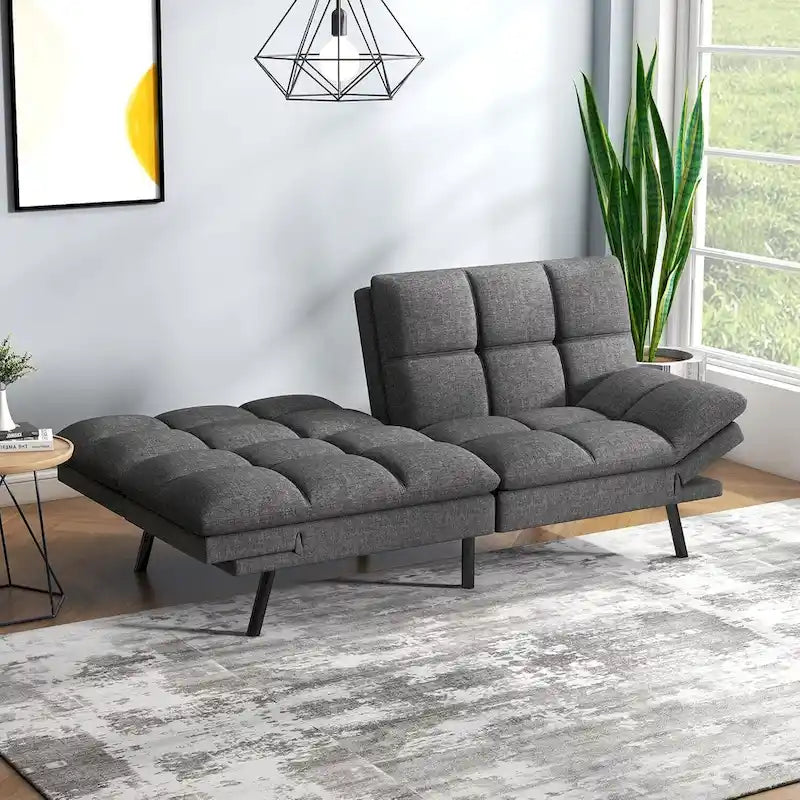 Convertible Memory Foam Futon Sofa Bed Adjustable Armrest Backrest 600 lb Capacity