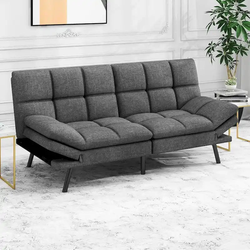 Umwandelbares Futon-Sofa mit Memory-Foam-Matratze, verstellbaren Armlehnen und Rückenlehne, Tragfähigkeit 600 lb