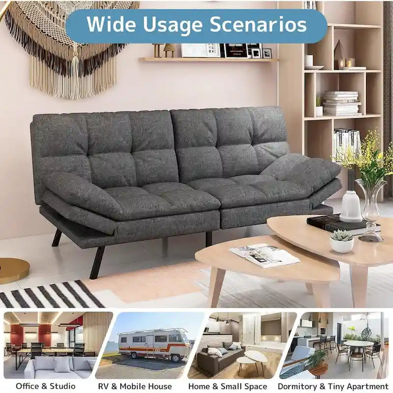 Umwandelbares Futon-Sofa mit Memory-Foam-Matratze, verstellbaren Armlehnen und Rückenlehne, Tragfähigkeit 600 lb