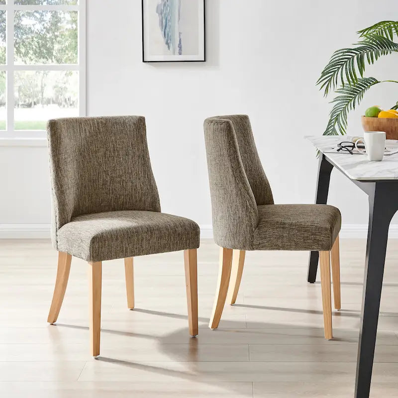 Sedia da pranzo in tessuto stile Parsons, gambe svasate, schienale curvo, completamente assemblata
