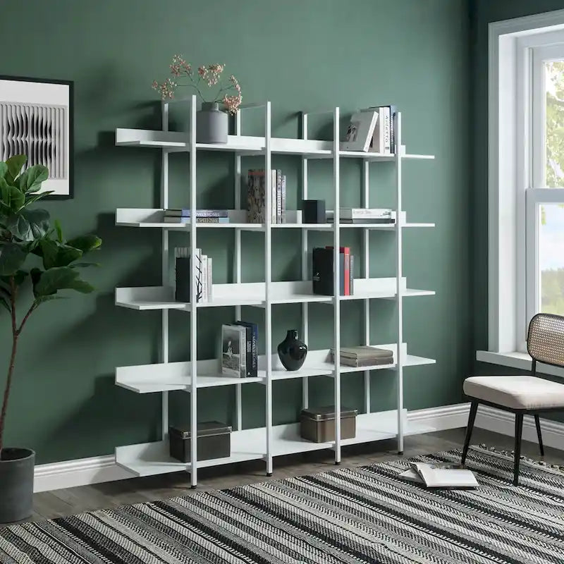 5-Tier Industrial Open Bookshelf MDF Board Steel Frame Multi-Color