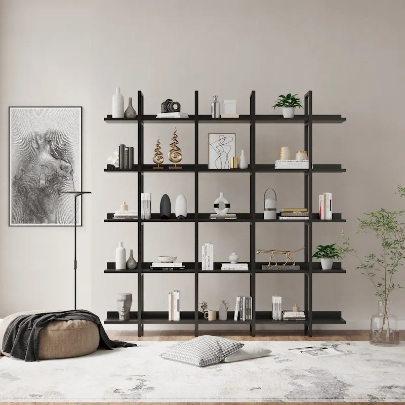 5-Tier Industrial Open Bookshelf MDF Board Steel Frame Multi-Color