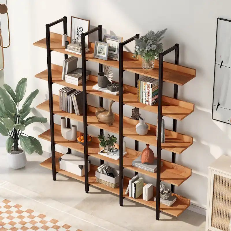 5-Tier Industrial Open Bookshelf MDF Board Steel Frame Multi-Color