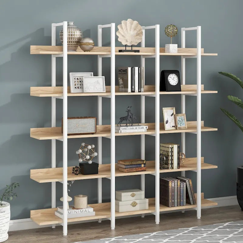 5-Tier Industrial Open Bookshelf MDF Board Steel Frame Multi-Color