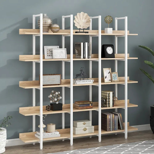 Industrielles offenes Bücherregal mit 5 Ebenen, MDF-Platten und Stahlgestell, mehrfarbig