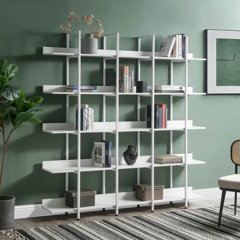 5-Tier Industrial Open Bookshelf MDF Board Steel Frame Multi-Color