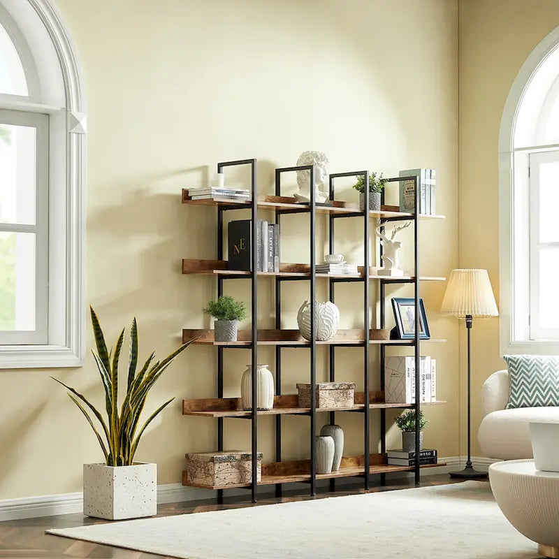 5-Tier Industrial Open Bookshelf MDF Board Steel Frame Multi-Color