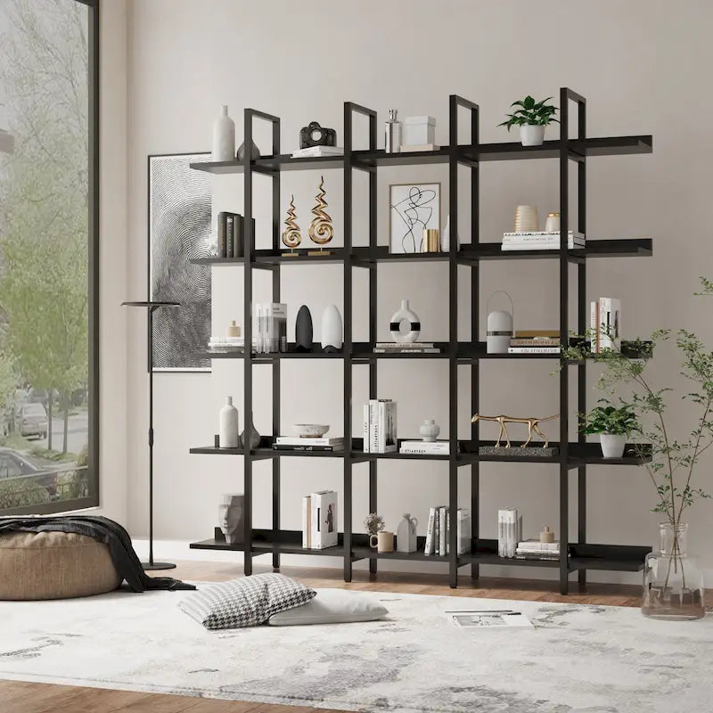 5-Tier Industrial Open Bookshelf MDF Board Steel Frame Multi-Color