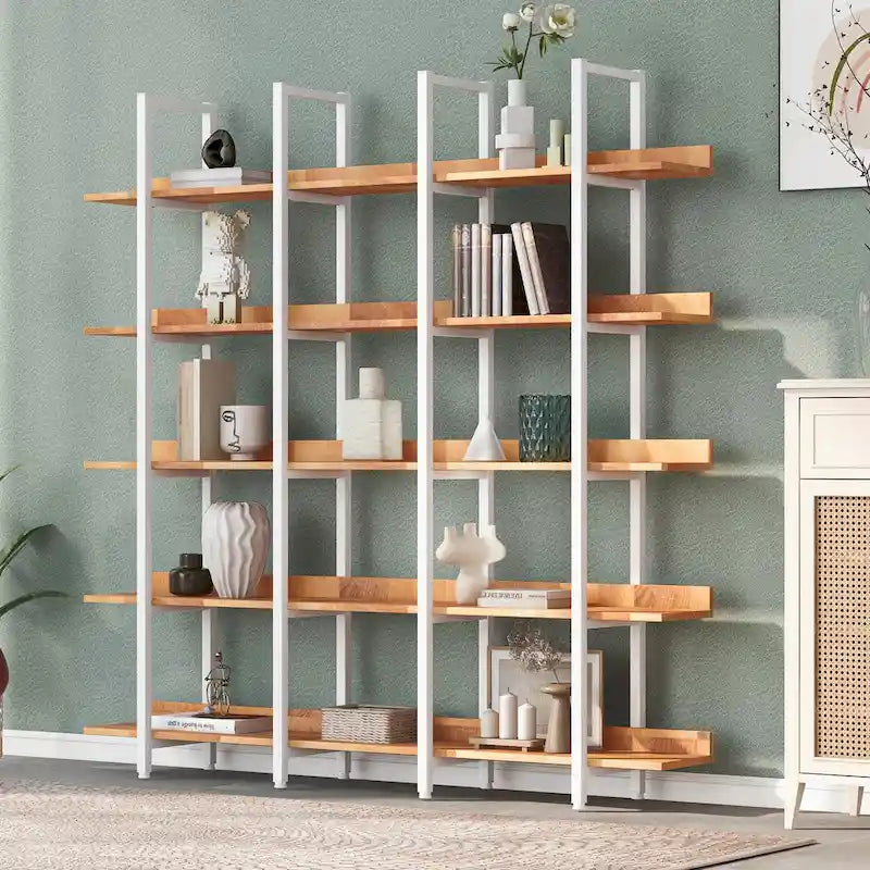 5-Tier Industrial Open Bookshelf MDF Board Steel Frame Multi-Color