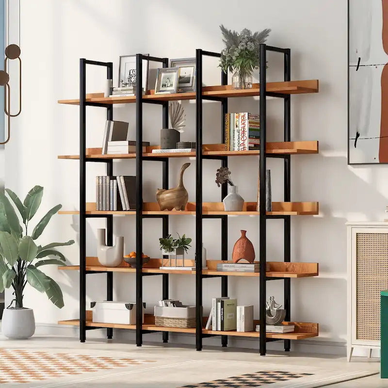 5-Tier Industrial Open Bookshelf MDF Board Steel Frame Multi-Color