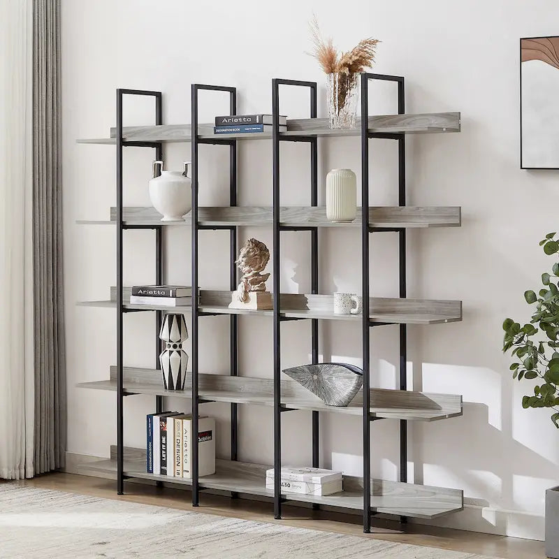 5-Tier Industrial Open Bookshelf MDF Board Steel Frame Multi-Color