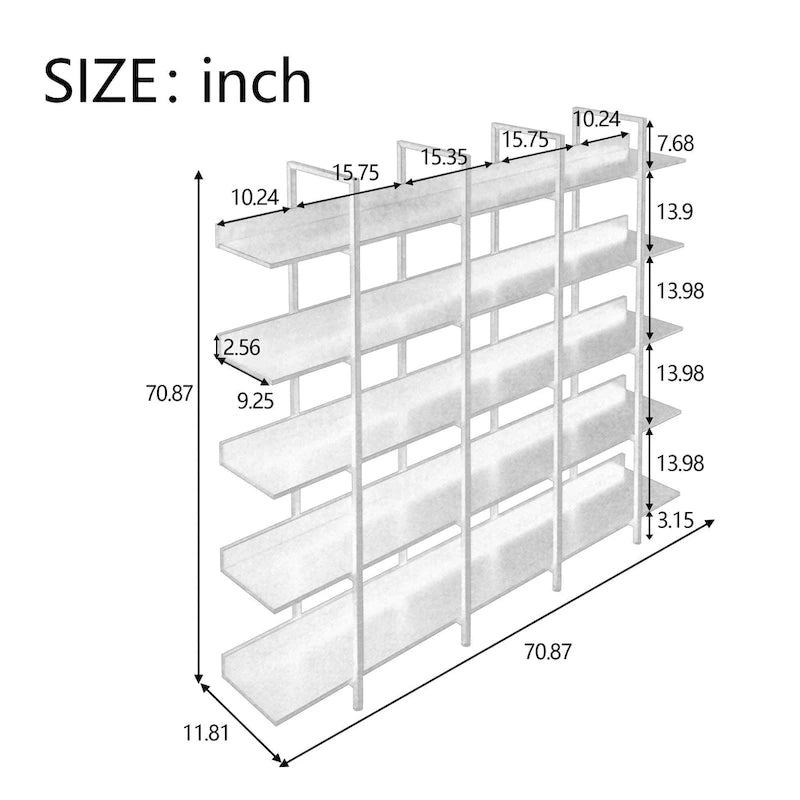 5-Tier Industrial Open Bookshelf MDF Board Steel Frame Multi-Color