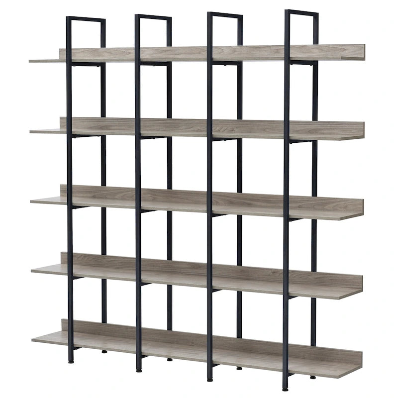 5-Tier Industrial Open Bookshelf MDF Board Steel Frame Multi-Color