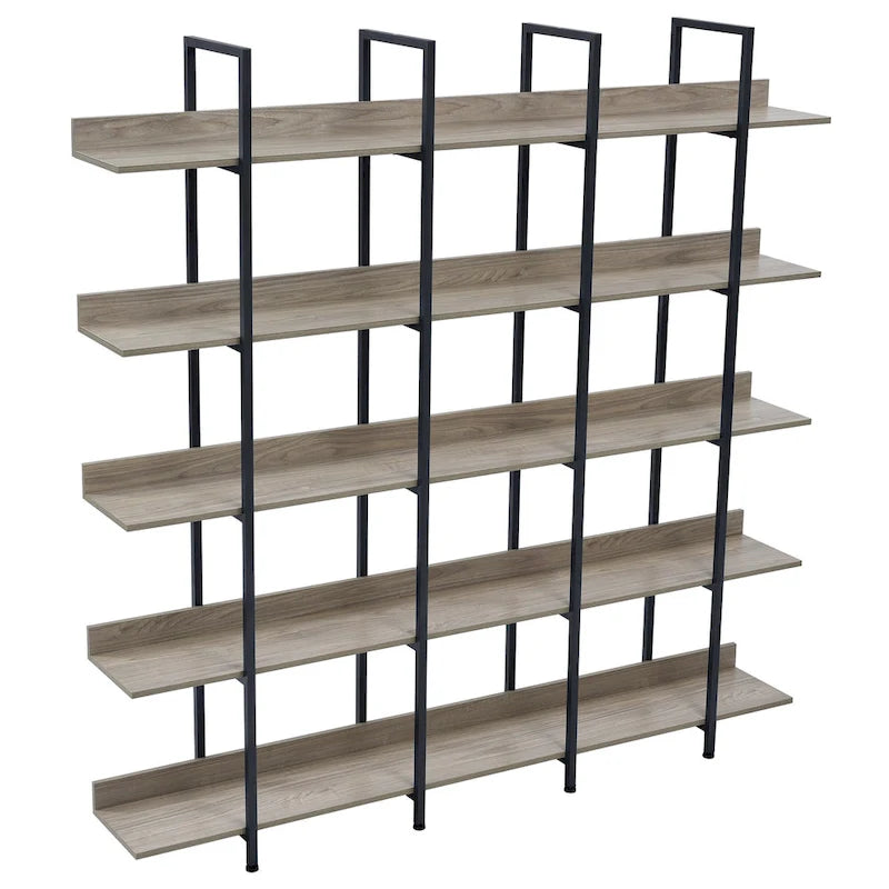 5-Tier Industrial Open Bookshelf MDF Board Steel Frame Multi-Color