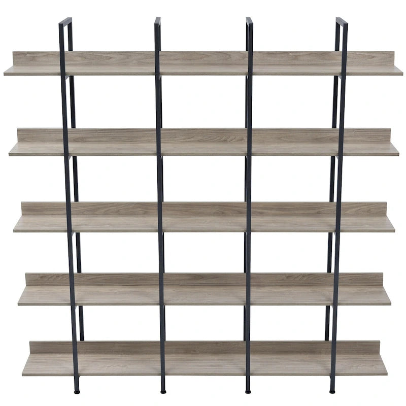 5-Tier Industrial Open Bookshelf MDF Board Steel Frame Multi-Color