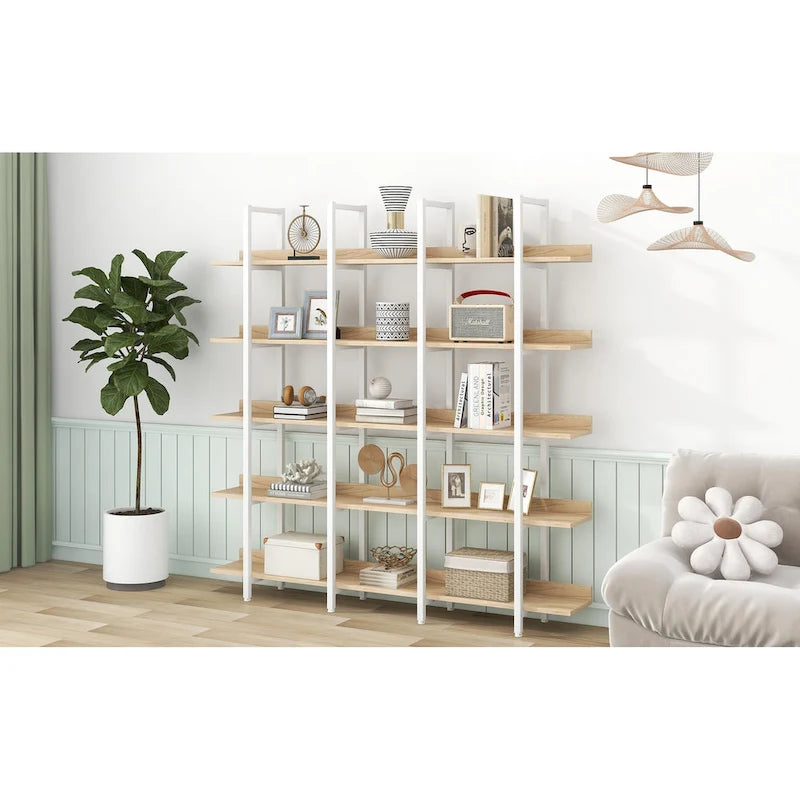 5-Tier Industrial Open Bookshelf MDF Board Steel Frame Multi-Color