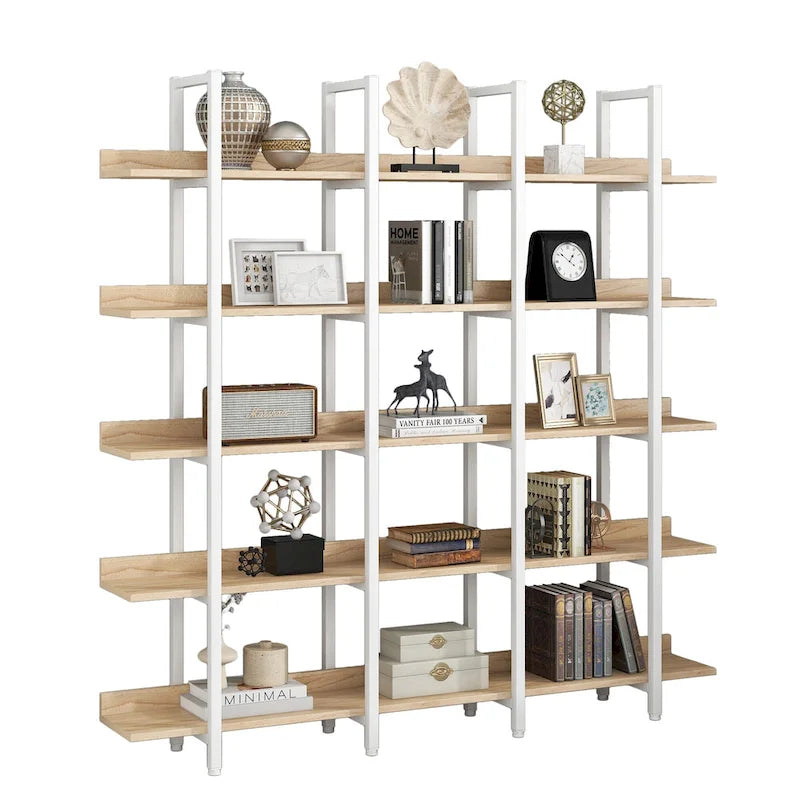 5-Tier Industrial Open Bookshelf MDF Board Steel Frame Multi-Color