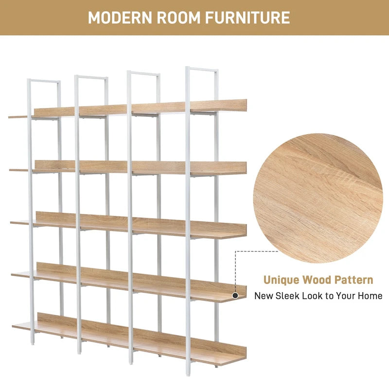 5-Tier Industrial Open Bookshelf MDF Board Steel Frame Multi-Color