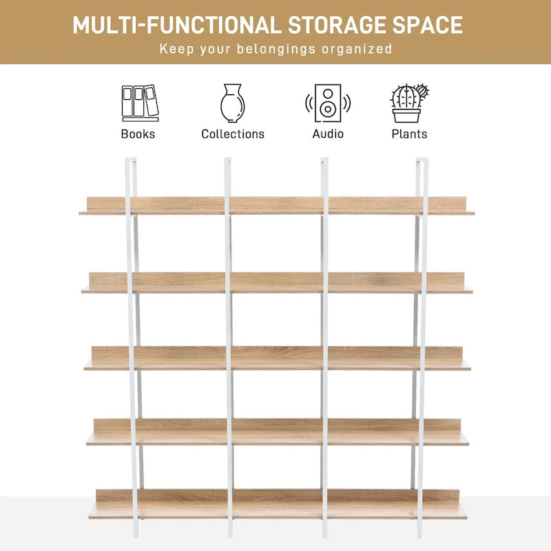 5-Tier Industrial Open Bookshelf MDF Board Steel Frame Multi-Color