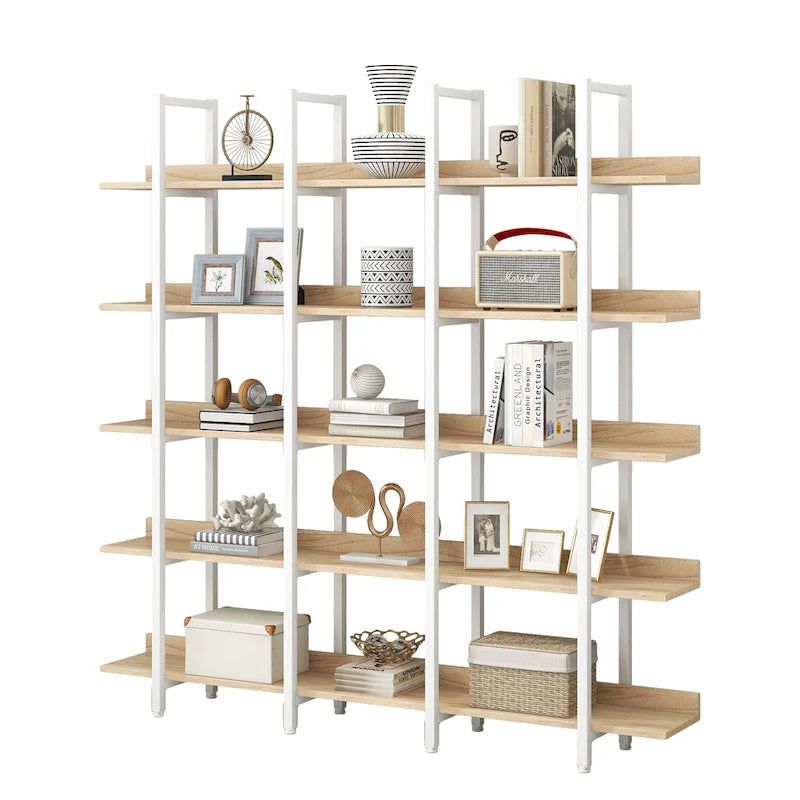 5-Tier Industrial Open Bookshelf MDF Board Steel Frame Multi-Color