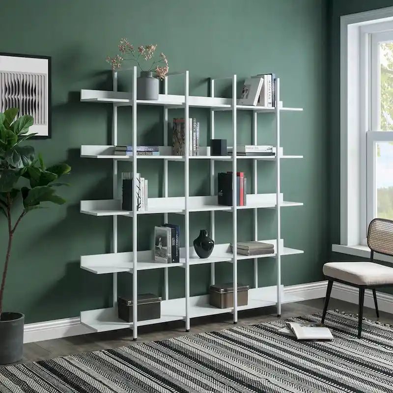 5-Tier Industrial Open Bookshelf MDF Board Steel Frame Multi-Color