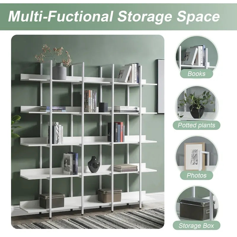 5-Tier Industrial Open Bookshelf MDF Board Steel Frame Multi-Color