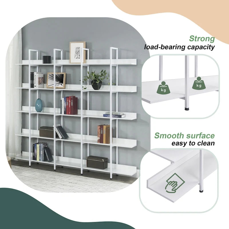 5-Tier Industrial Open Bookshelf MDF Board Steel Frame Multi-Color