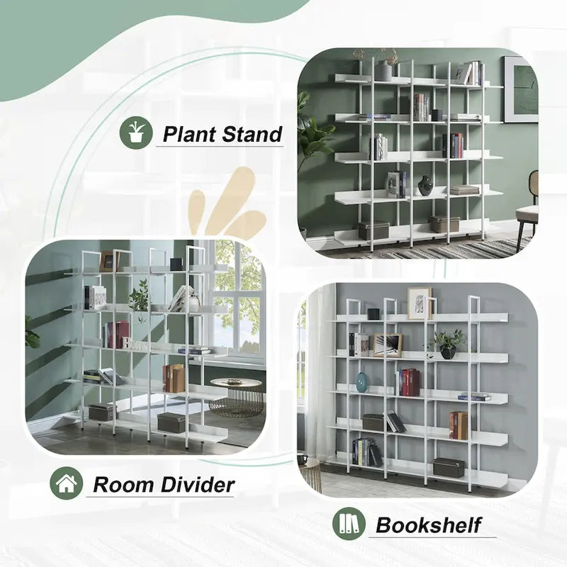 5-Tier Industrial Open Bookshelf MDF Board Steel Frame Multi-Color