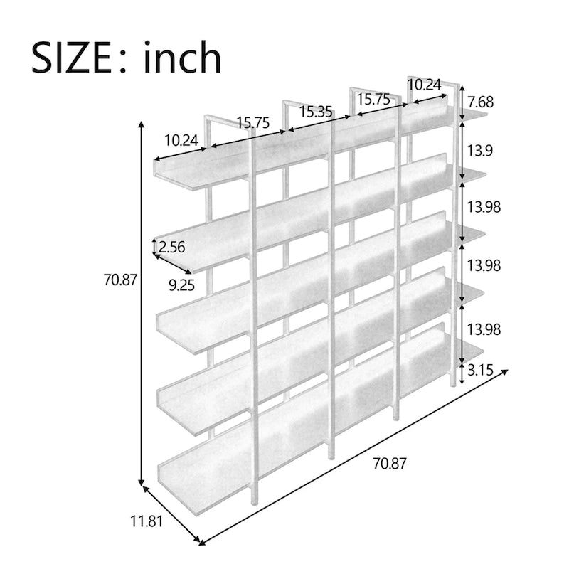 5-Tier Industrial Open Bookshelf MDF Board Steel Frame Multi-Color