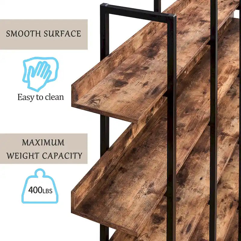 5-Tier Industrial Open Bookshelf MDF Board Steel Frame Multi-Color