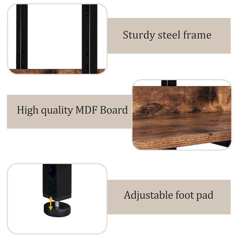 5-Tier Industrial Open Bookshelf MDF Board Steel Frame Multi-Color
