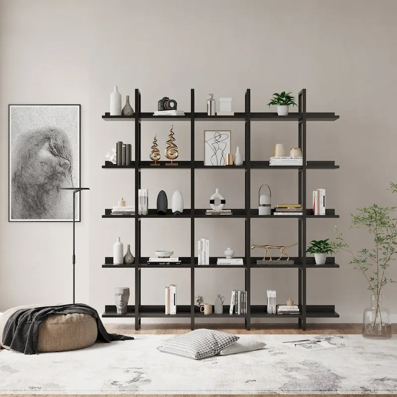 5-Tier Industrial Open Bookshelf MDF Board Steel Frame Multi-Color