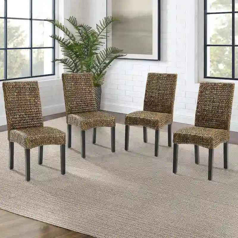 Coastal Seagrass High-Back Wood Dining Chair Dark Brown Legs